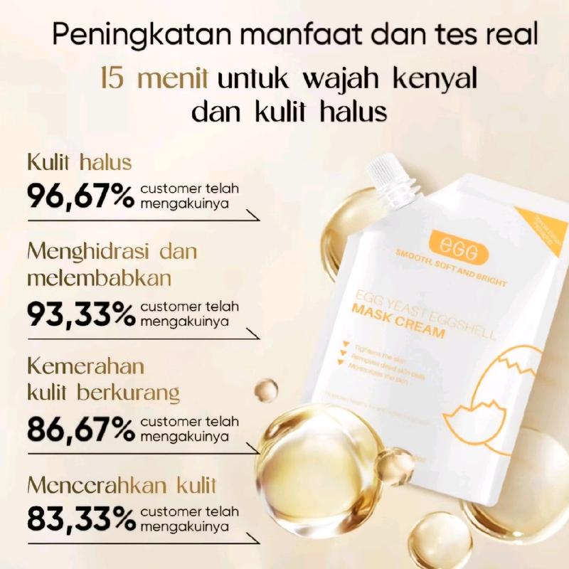 EGG YEAST EGGSHELL Mask Cream 100gr Face Masker Cangkang Telur Facial Krim Wajah Peel Off Kulit E.G.G Glam Glow Melembutkan Muka 4