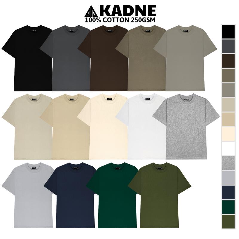 Áo thun trơn unisex 100% cotton 250 GSM KADNE form BASIC Top Nam nữ Cổ Tròn Menswear