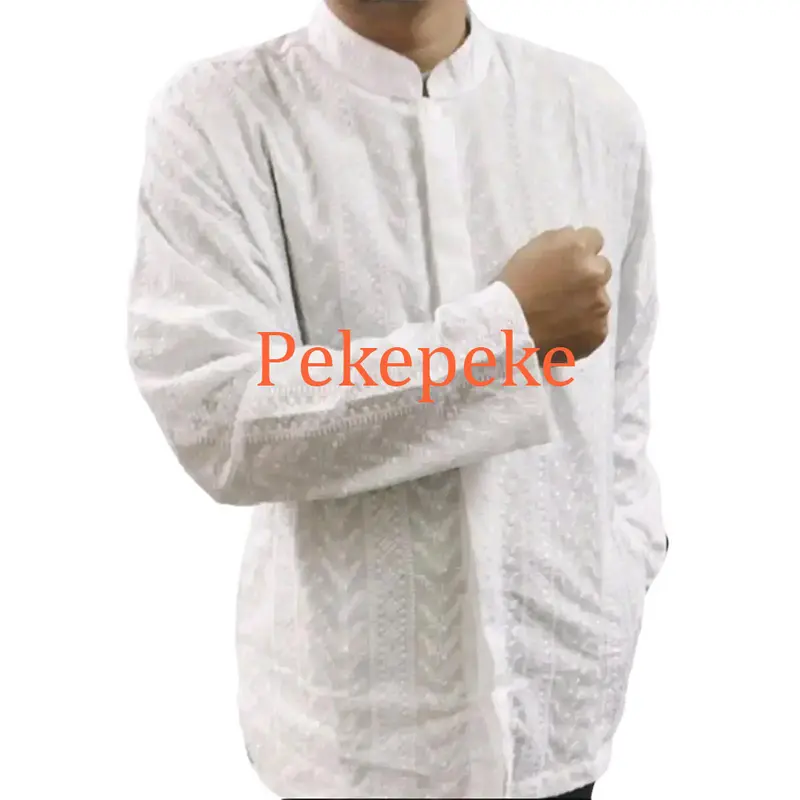 Baju Koko Pria Katun Paris Premium Motif Bordir Lengan Panjang Oblong Katun Putih Lembut Muslim Dewasa Kombinasi 0