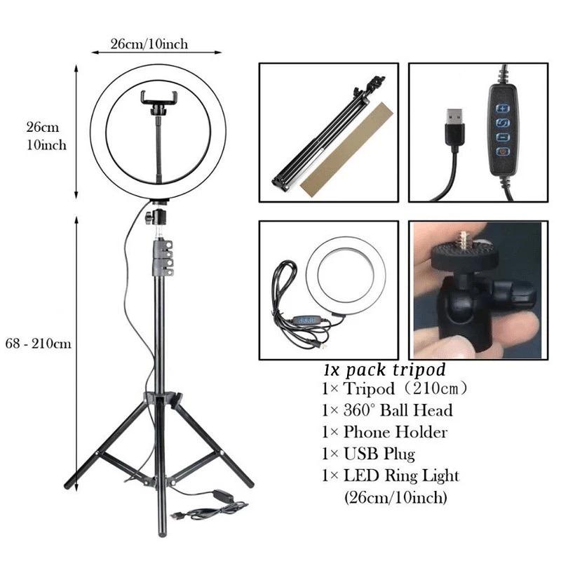 Paket Komplit Murah Ringlight 26CM+TRIPOD 2.1 Meter Make Up Vlog Lampu Ringlight