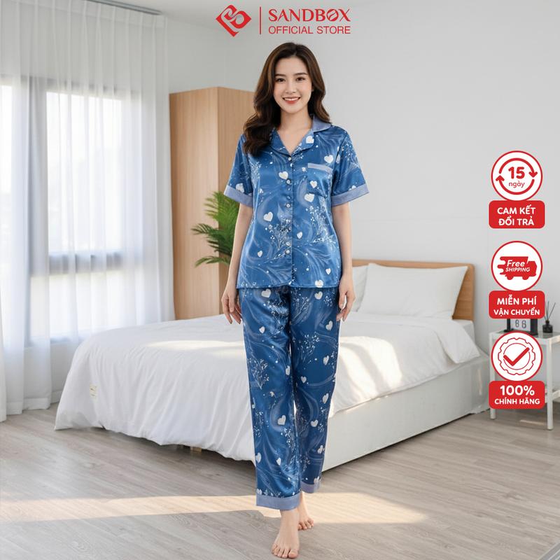  Đồ bộ nữ pijama SANDBOX thiết kế áo cộc quần dài lụa latin cao cấp họa tiết sang trọng thanh lịch BPC25001XAT 