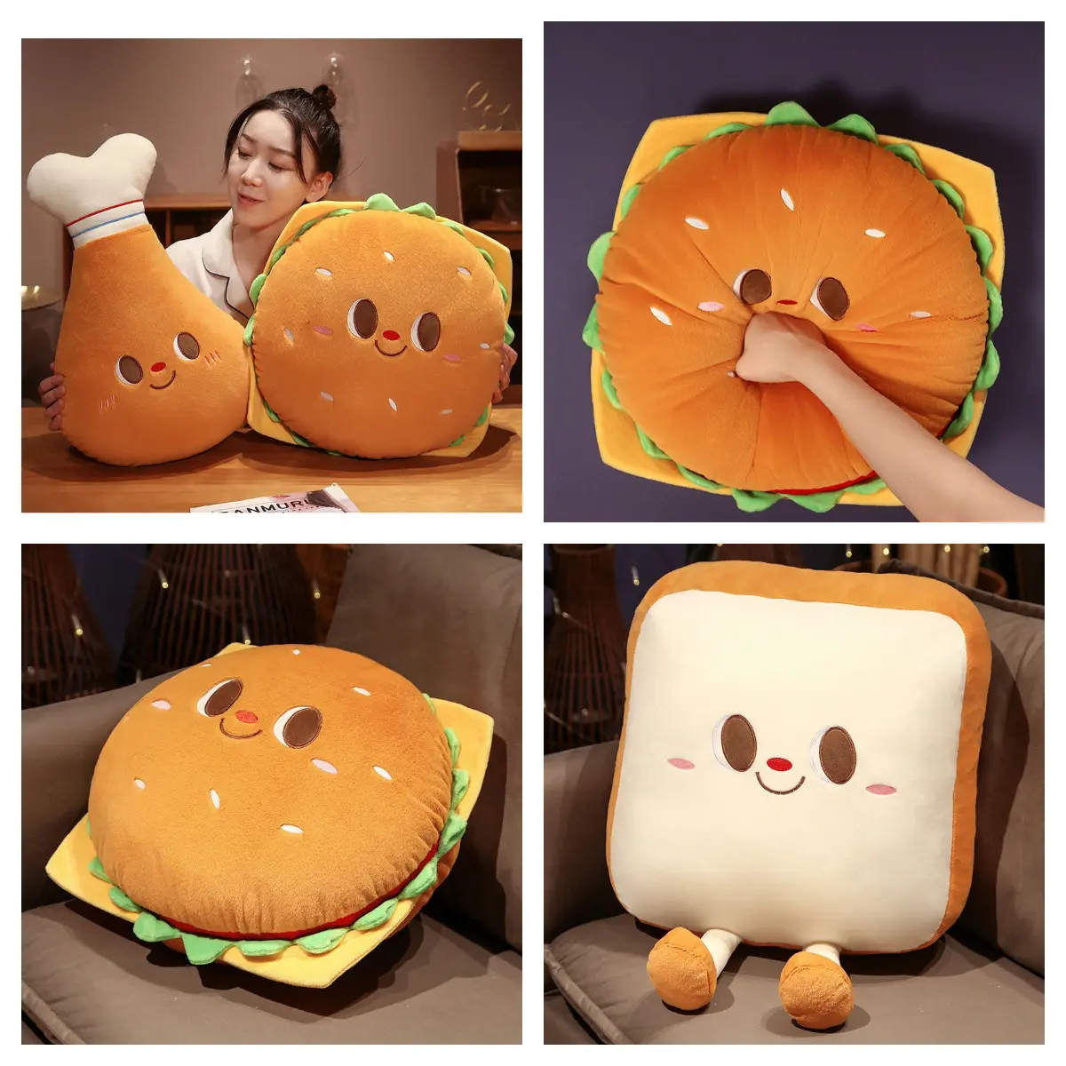 Realistic Hamburger Chicken Leg Toast Bread Plush Pillow Snack Cushion Toy