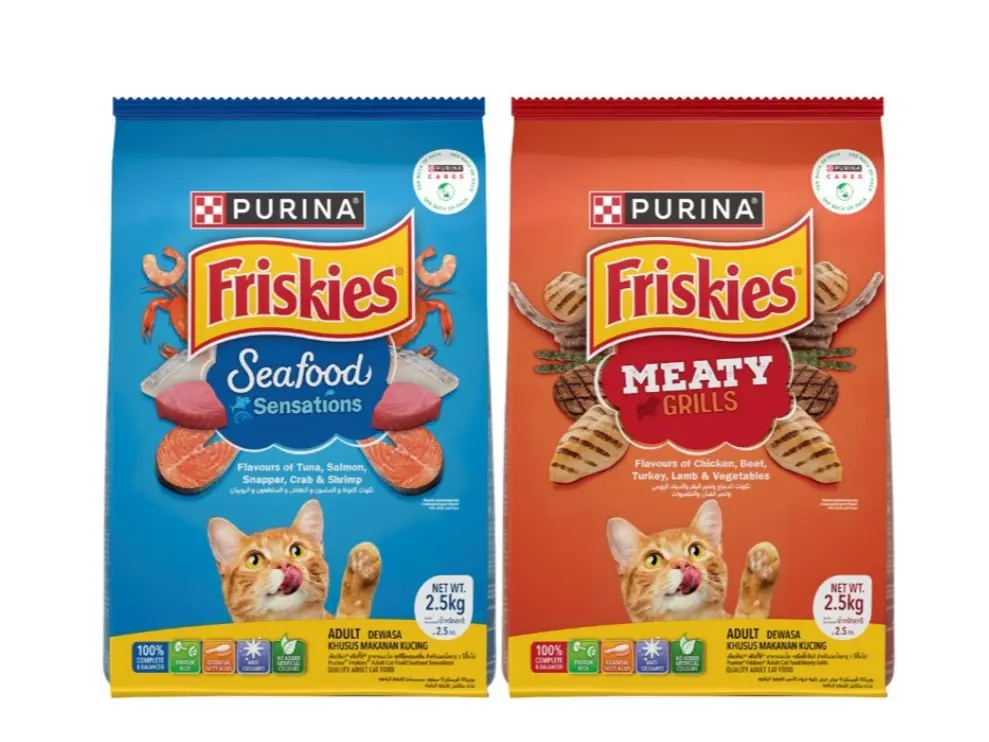 (2 Packs) Technopets Friskies Dry Food For Cat Seafood Sensation & Meaty Grill 2.5kg
