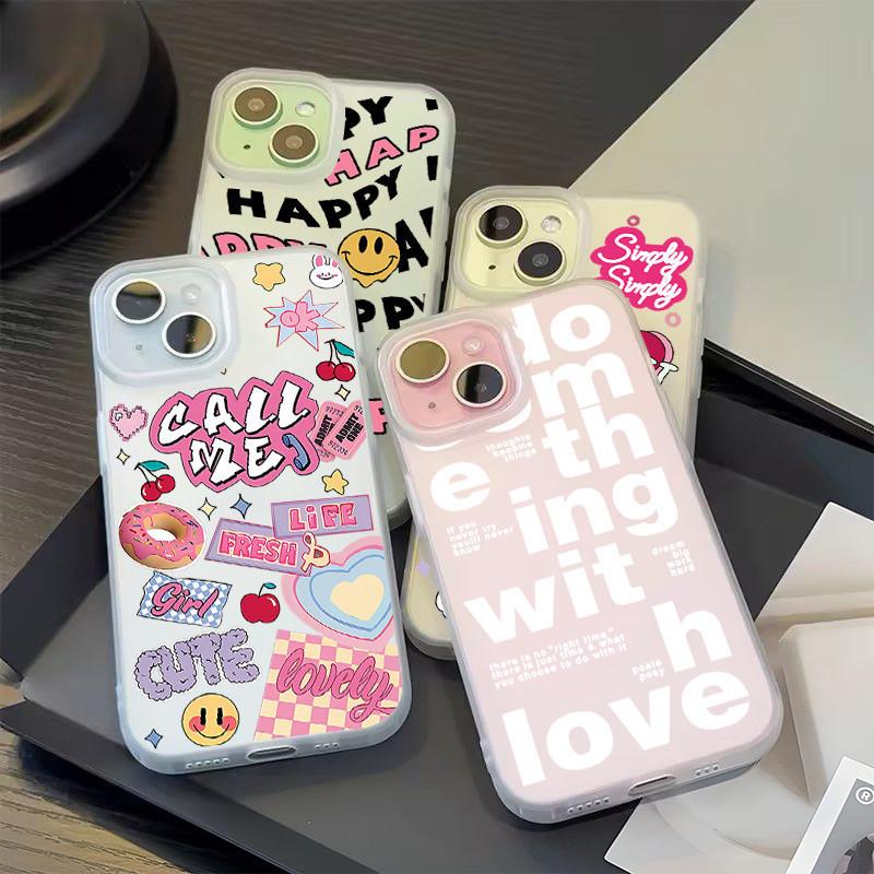 Blissful Case  For IPhone 14 13 16 15 12 11 Pro Max SE 16 8 6 7 15 Plus XR X XS Max 16Plus 15Plus 14Plus 8Plus 7Plus Colorful Graffiti Happy Smile Painting Art Pattern Luxury Bracelet Large Hole Frosted