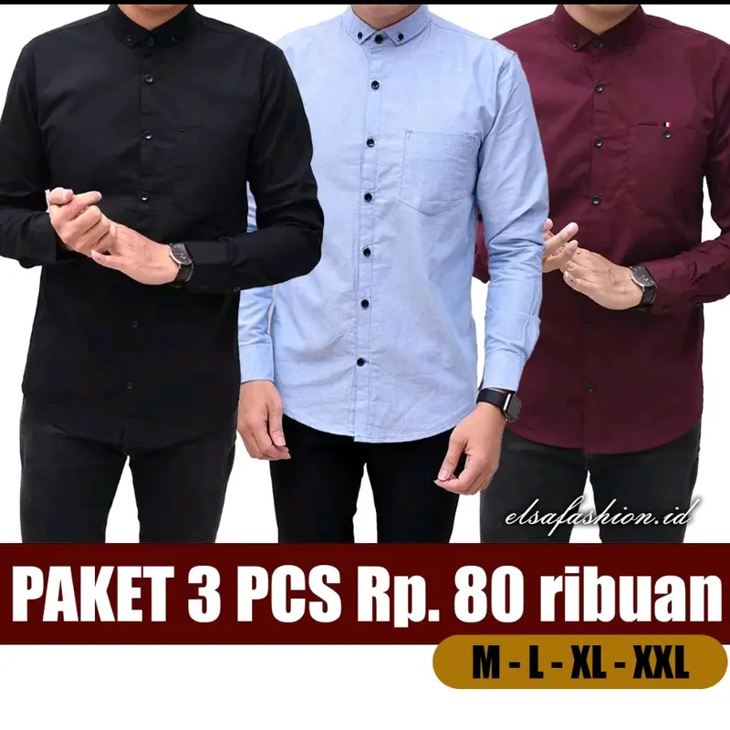PAKET HEMAT KEMEJA PRIA POLOS LENGAN PANJANG 90 RIBU DAPET 3PCS  Katun Slimfit standard sesuai gambar korean paketan9 unisex Formal Soft Hitam Kantor fitted shirt hurley  kemeja Putih Casual Distro 2