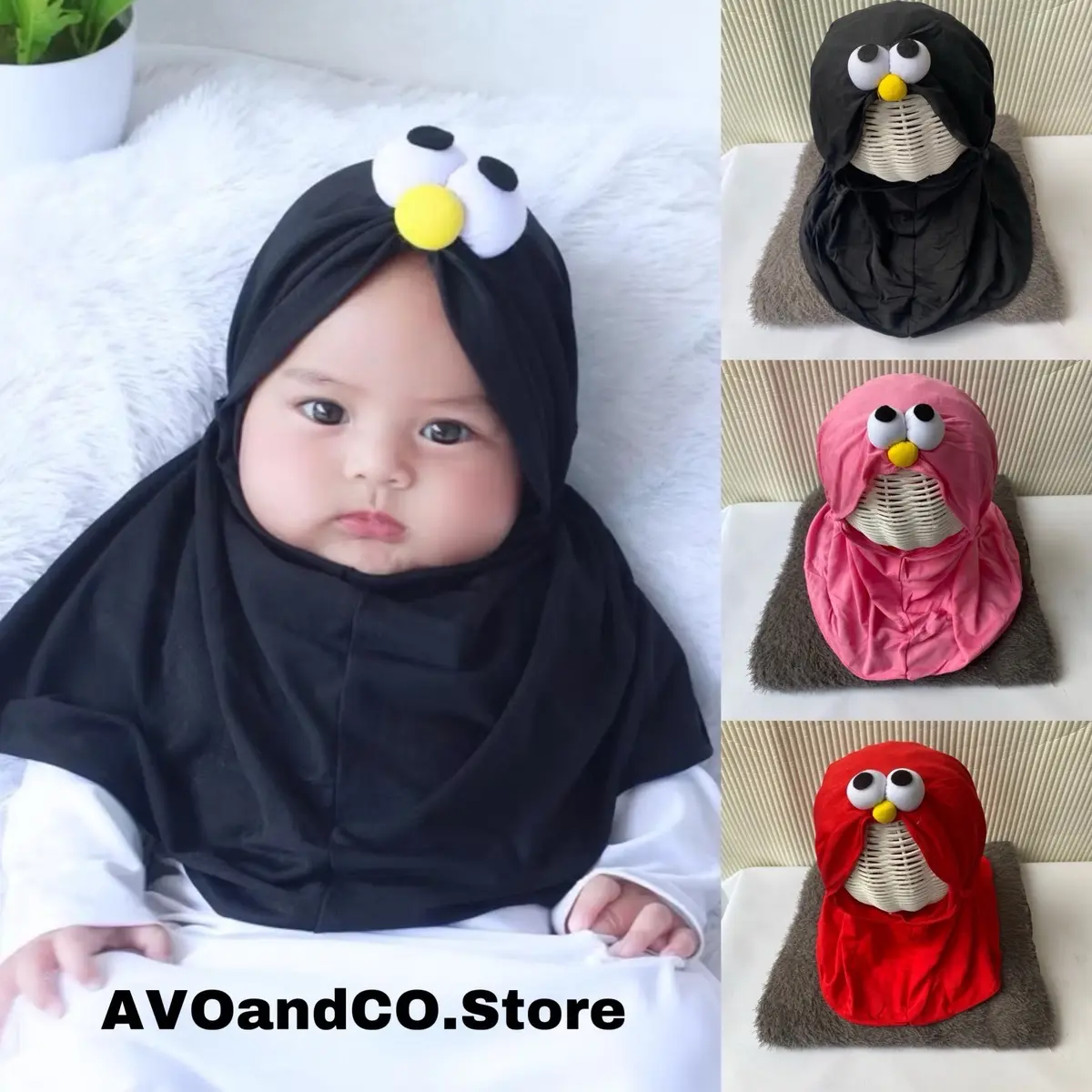 Hijab Bayi Mata elmo 0-2Tahun / Kerudung Anak Mata Elmo 0-2Tahun