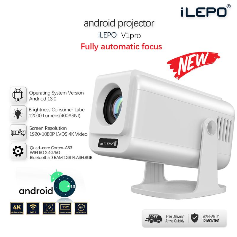 Máy chiếu độ sáng cao 400 Ansi Lumnes Full HD 1080P tự động lấy nét tiện lợi dùng cho gia đình máy chiếu mini V1PRO