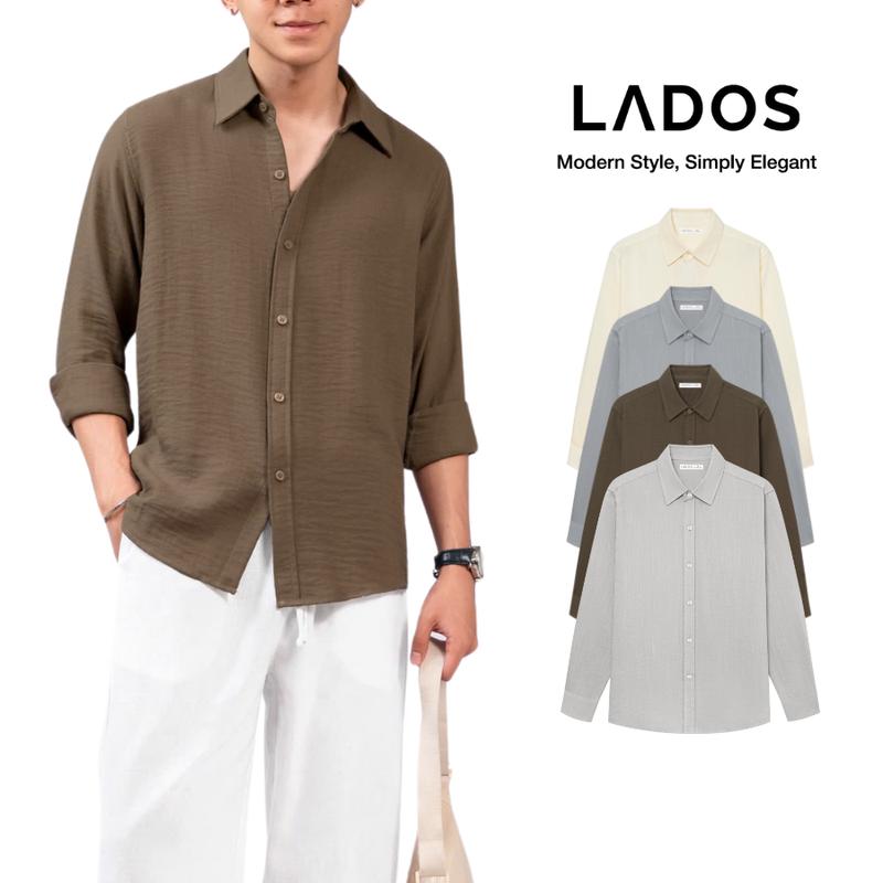  Áo sơ mi trơn tay dài LADOS - 8176 - Dệt kiểu Linen cao cấp Form regular basic trẻ trung dễ phối đồ 