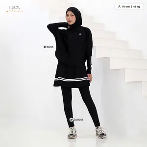 Zaneva - Lucy Set Sporty Stelan Olahraga Premium (Bisa Atasan/Bawahan Saja) Muslim Wanita Baju Celana Setelan Panjang Dewasa Legging Rok Polos Hitam