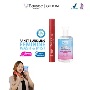 BAVVOC 2in1 - Pure Essence Feminine Hygiene Wash Sabun Pembersih Kewanitaan Ekstrak Propolis, Manjakani, Niacinamide & Spray Wangi Strawberry Non Alkohol