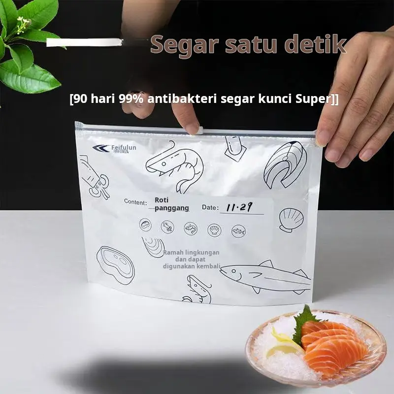 Kantong penyimpanan segar bersegel aluminium foil kantong tertutup rapat untuk lemari es dan freezer food grade kantong kedap udara kantong pengepakan dengan ritsleting 0