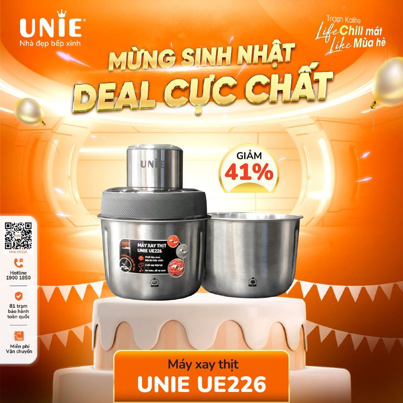Unie Máy Xay Thịt Cao Cấp UE-226 2 Cối Inox 2.5L, 4 Lưỡi Dao Sắc Bén, 2 Tốc Độ, Có Lưỡi Bóc Hành Tỏi, Hàng Chính Hãng