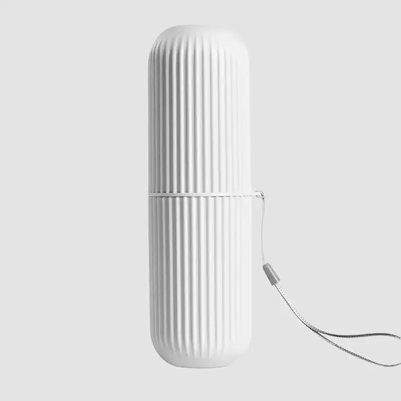 Cylindrical Toothbrush Toothpaste Storage Box with Lanyard, 1 Count Dustproof 2 in 1 Toothbrush Holder & Mouthwash Cup, Portable Toothbrush Organizer 0