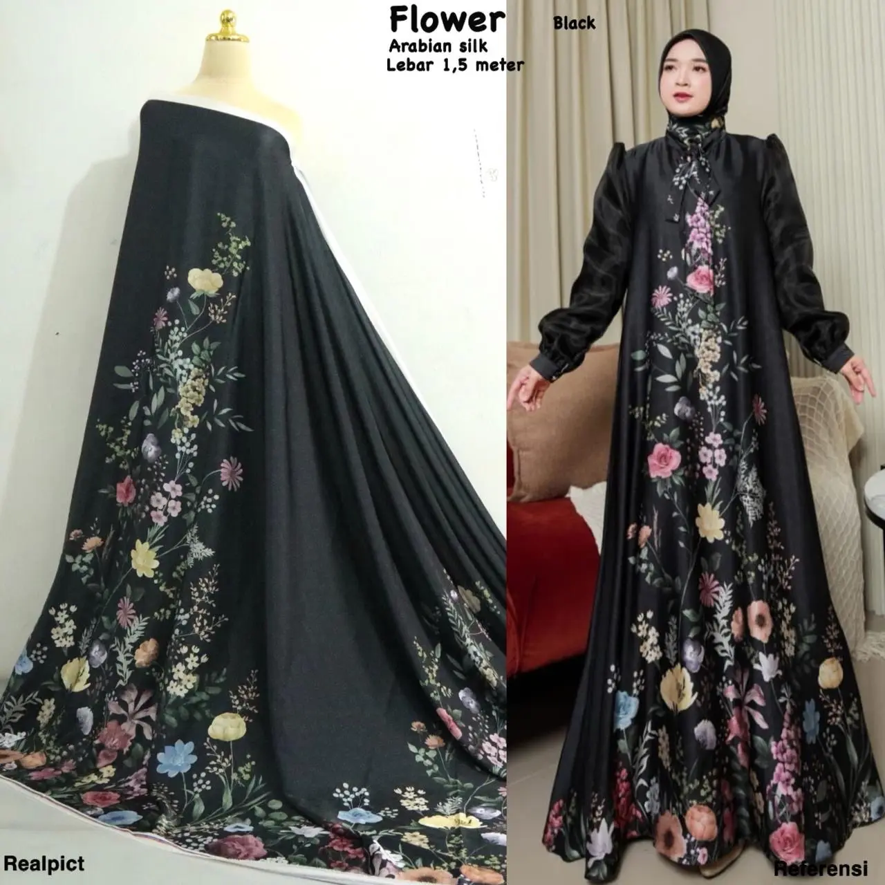 Flower series | bahan arabian silk | COD kain meteran motif | bahan best seller | harga setengah meter
