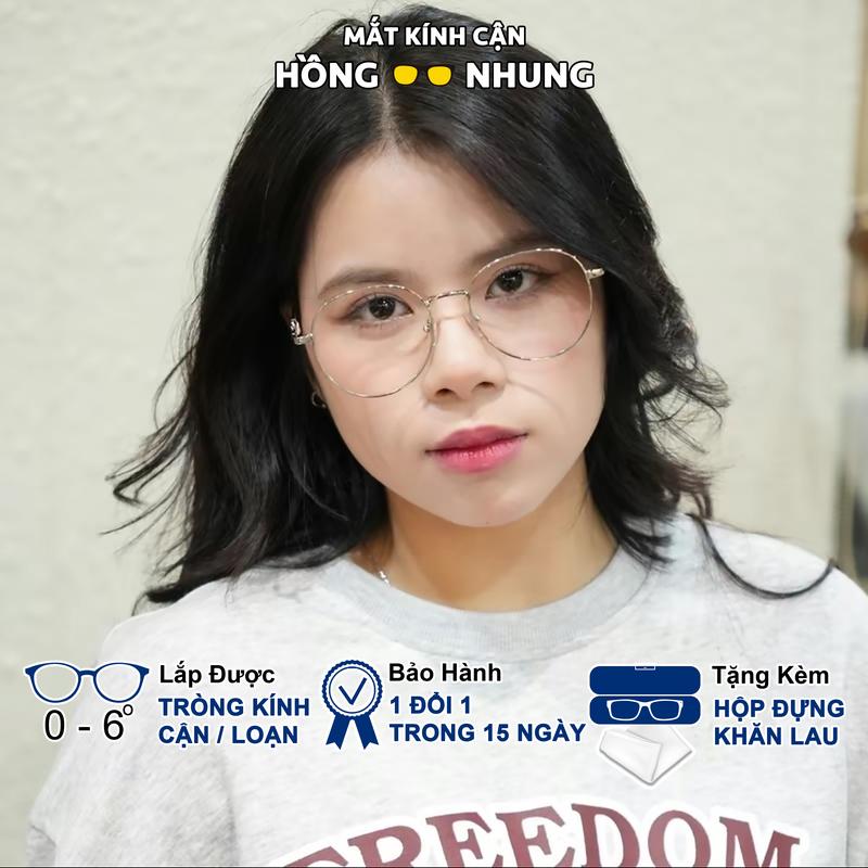  Gọng kính cận nữ form tròn to dễ thương dành cho mặt vừa và to M14 cắt độ cận free - Women Mắt Kính 