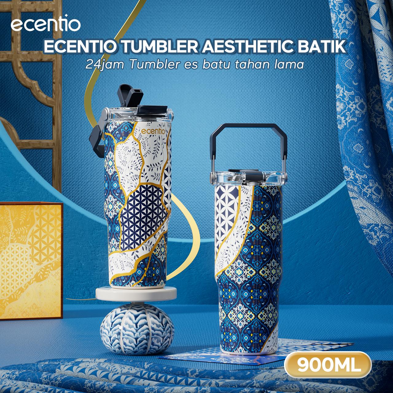 Ecentio Botol Minum 【live】Batik Aesthetic 580ml/800ml/900ml 【Stainless steel】【Plastic】Magnetic cover Vacuum  Flasks- Tahan Panas & Dingin, Food Grade, Desain Modern Warisan Budava BPA free