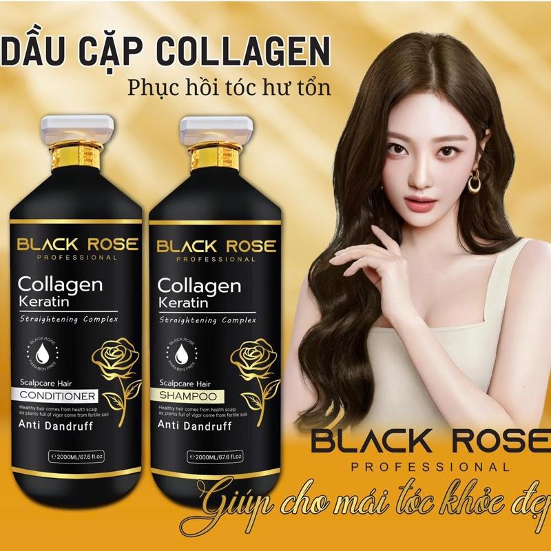 Dầu gội cao cấp coalgen keratin BLACK ROSE (ĐEN)   thơm sang mùi hoa hồng ,giảm bết tóc ,giảm gàu ,kích thích mọc tóc ,phục hồi tóc hư tổn ,khô xơ Dung tích 2000ml / 1 chai