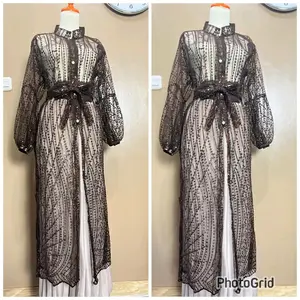 ARSHILA OUTER Kardigan Payet Wanita Etnik Modern Warna Mahogani & Hitam Motif Premium Allsize Jumbo Super Jumbo Outer Baju Muslim Lengan Panjang Vest Oversize