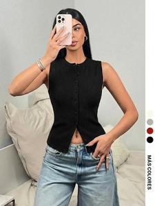 Chaleco sin botones para mujer, top corto de tirantes entallado, apto para todas las estaciones, ideal para combinar en primavera y otoño, tejido suave a la moda