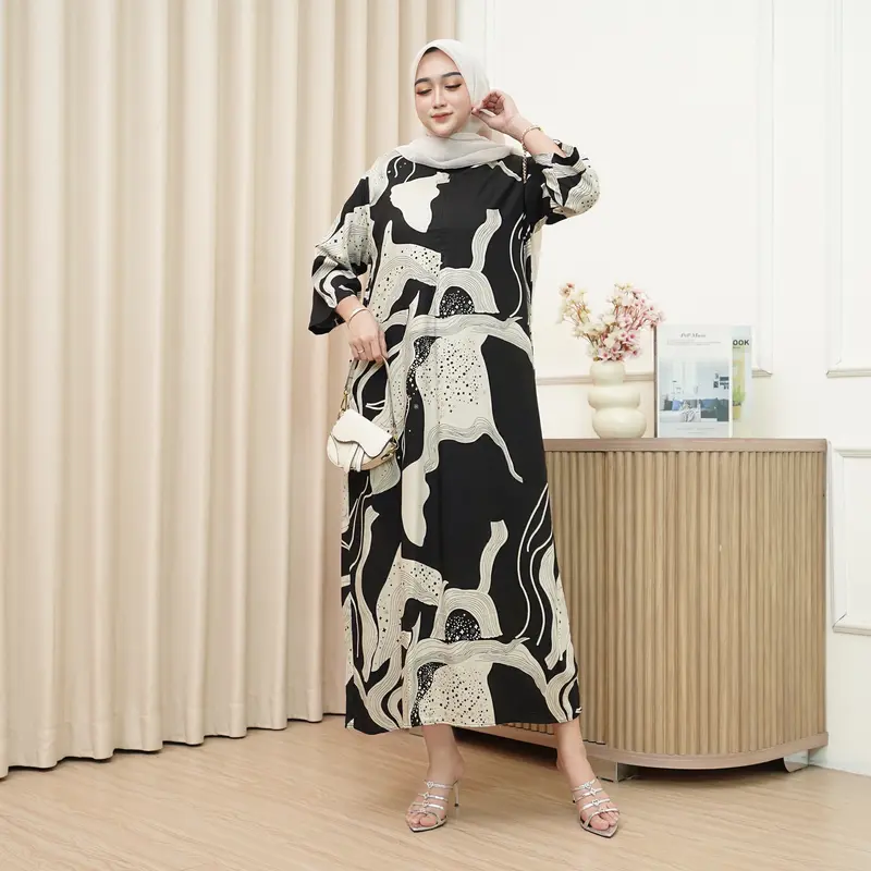 RUN.CO Daster Gamis Kekinian Terbaru Rayon Premium Busui Lengan 3/4 Motif Best Seller 2