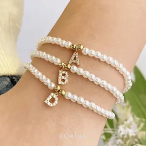 Lumina Jewels - Gelang Tangan Inisial Huruf Mutiara Rhodium bracelet