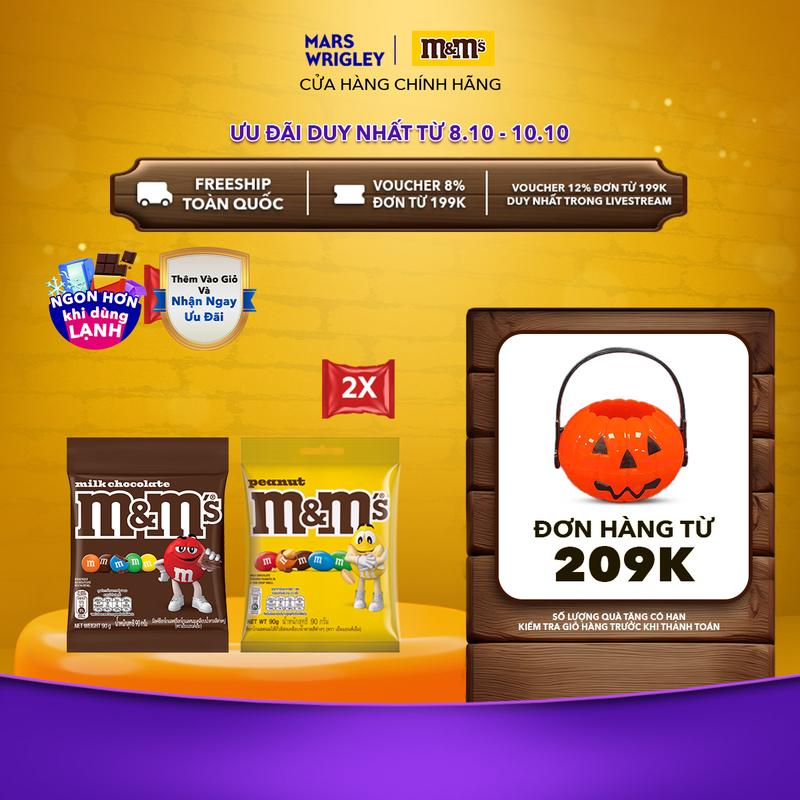 Combo 4 gói Socola vị sữa và đậu phộng M&M's 90g