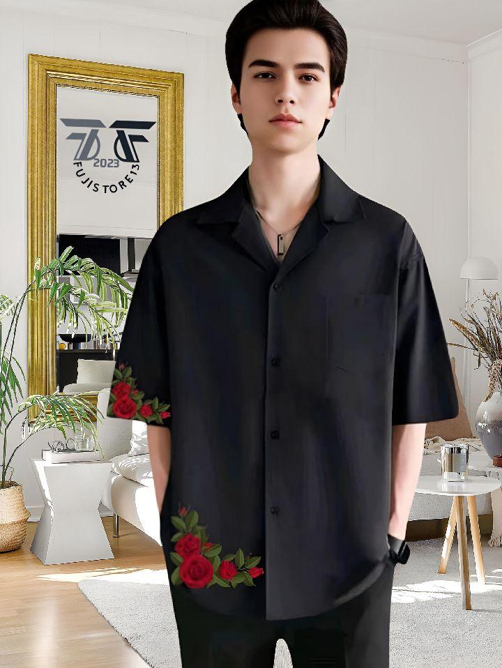 Product Introduction of Kemeja Vintage Pria Lengan Pendek Polos Motif Hawai Roses Korean Style Bahan Katun - Kemeja Kerah Piyama 29