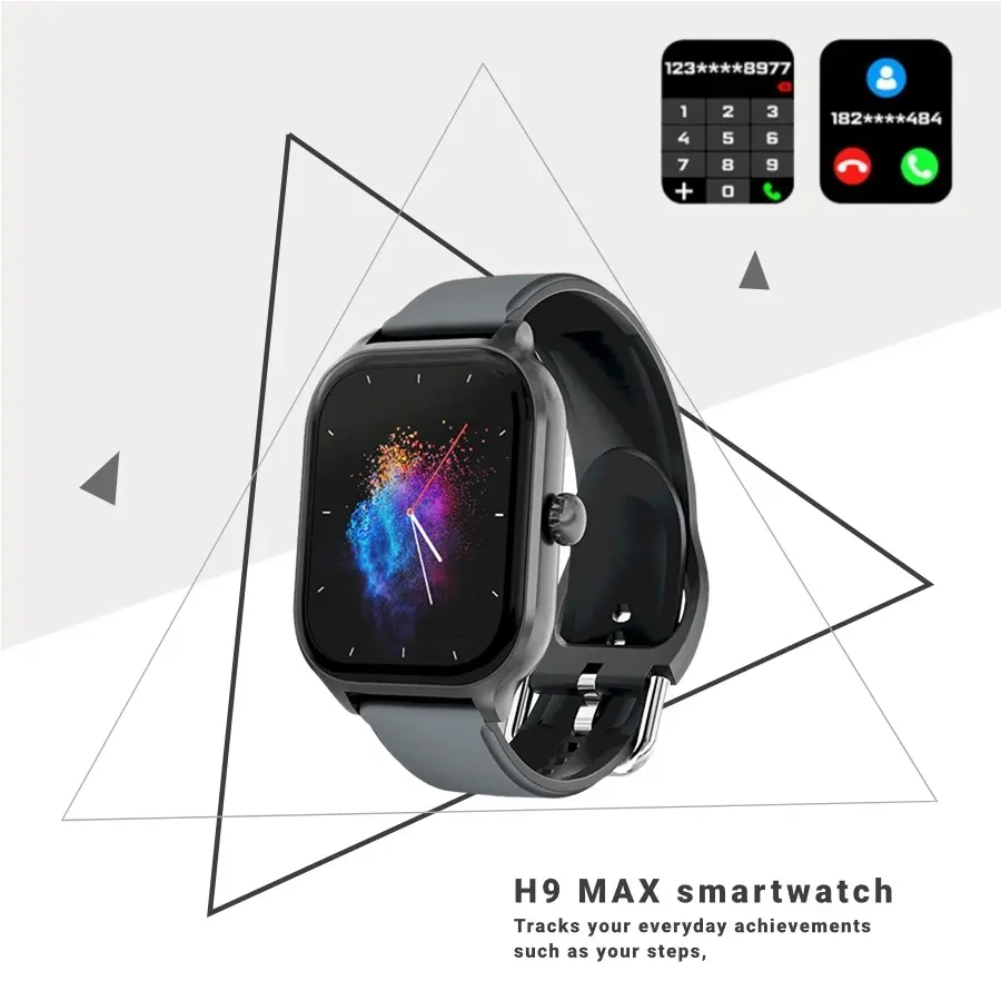 H9 MAX smartwatch original man woman sports watch HD touch screen receive/digital calls play music message alert alarm calculator stopwatch sicep monitor for Android iOS