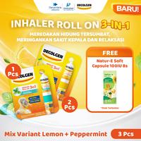 Gambar [GRATIS NATUR-E SKINSTART] TRIPLE PACK Decolgen Inhaler Roll On 3-IN-1 Inhaler Aromaterapi & Roll On untuk Hidung Tersumbat, Pusing, Masuk Angin dan Relaksasi dengan Sensasi Lemon Menyegarkan - [GWP] Lemon 2pcs + P.Mint 1pcs + Free Natur-E dari Darya Varia Kota Tangerang 1 Tokopedia