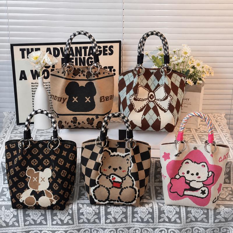 Tote Dệt Túi xách đeo bằng len hình cartoon, nữ, dùng để đi làm, mang theo khi ra ngoài, dung tích lớn, tiện lợi cho công việc, đựng đồ đạc, túi xách tay nhẹ nhàng tuico idi bien tui