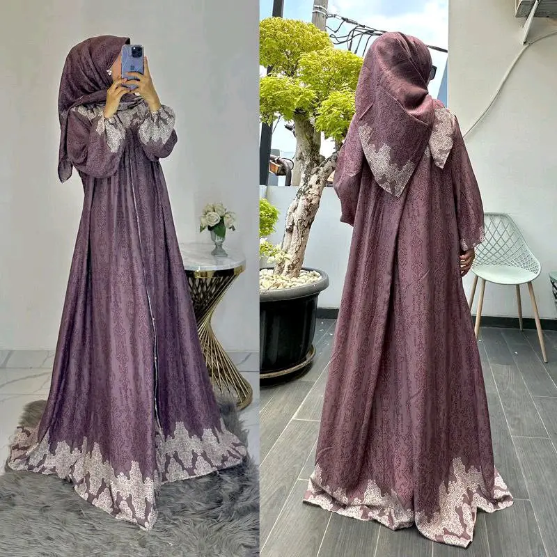 Gamis Set Hijab Rayon Diamond Premium Kancing Kerah Karet Muslim Wanita Dress Nyaman Syari