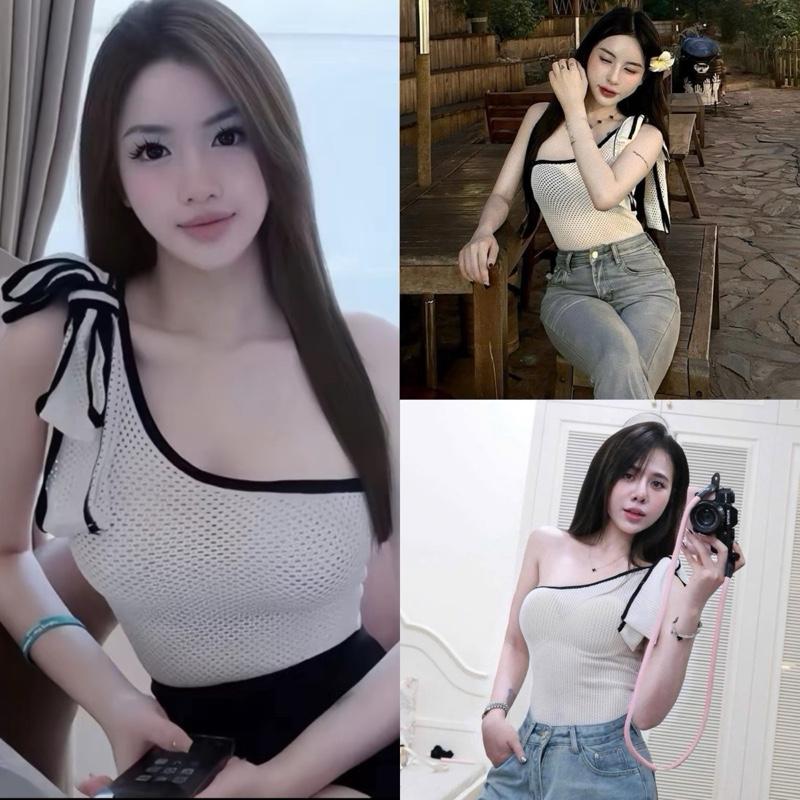 Áo Hotgirl Lưới QC mềm mịn lệch vai kèm dây nơ riêng nhà Lynh Zena_A2588