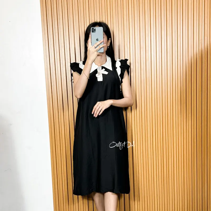 ROSELLA DRESS - Midi Dress Bahan Polo Linen Sleeveless Kombinasi Ruffle Wanita DA Grosir 7
