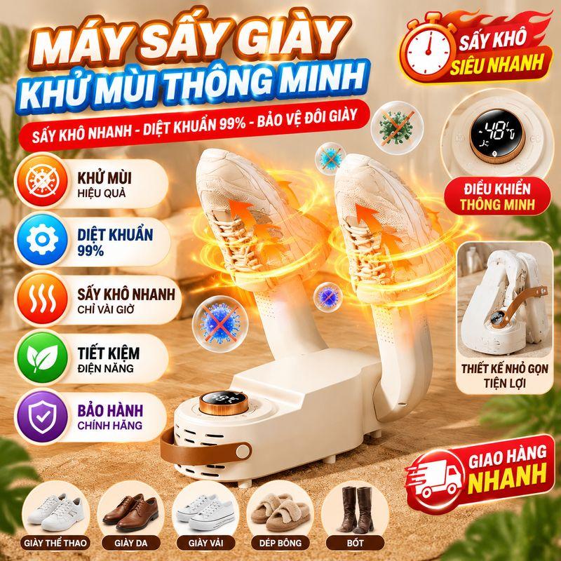 Máy Sấy Giày Khử Mùi Cao Cấp Nhanh Chóng Tiện Dụng - Sấy Giày Mùa Ẩm Mốc Loại bỏ Vi Khuẩn Và Mùi Hôi Công Suất 180W Tiết Kiệm Điện