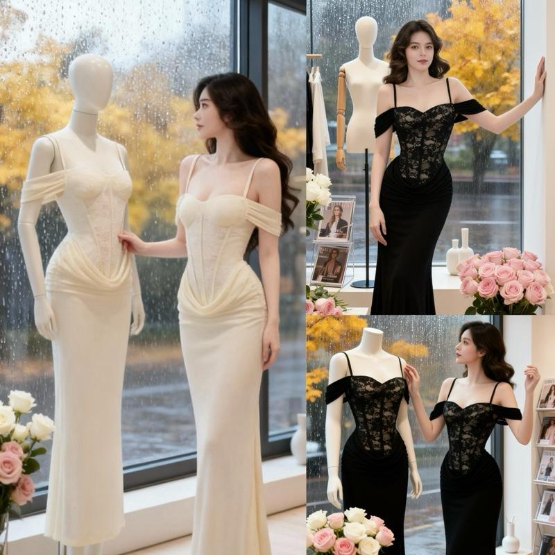 D309 FORM CHUẨN - HÀNG SẴN Đầm 2 dây trễ vai ôm body tà chéo sang trọng đi tiệc TẶNG KÈM CHARM