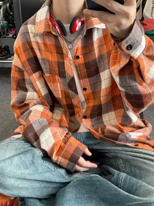 S.Y Kemeja Flanel Wanita Korean Kotak-Kotak Oversize Baju Casual Tangan Panjang
