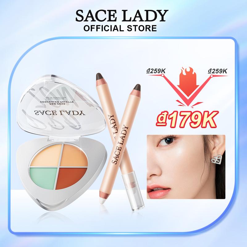   LIVE Bộ Trang Điểm Mặt SACE LADY Bút Bắt Sáng Chính Xác Hai Đầu Bút Chì Đồng Bảng Màu Che Khuyết Điểm Không Thấm Nước 4 Màu 
