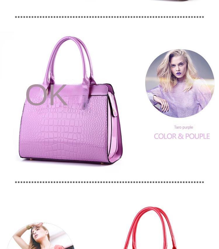 Product Introduction of Women's bag 2023 new spring and summer patent leather light-faced styling bag shoulder messenger bag Japanese and Korean version of the crocodile handbag 7