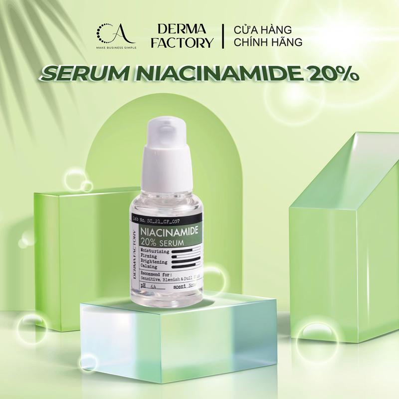 Tinh chất dưỡng trắng da, cấp ẩm, ngừa thâm mụn Derma Factory Niacinamide 20% Serum