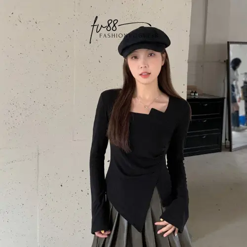 fv88 - Atasan Top Wanita Slim Bodycon Basic Casual Simple Lengan Panjang Polyester Premium Tebal Lembut Size S, M, L Baju Kerja Nyaman Stretch Formal Tangan 5