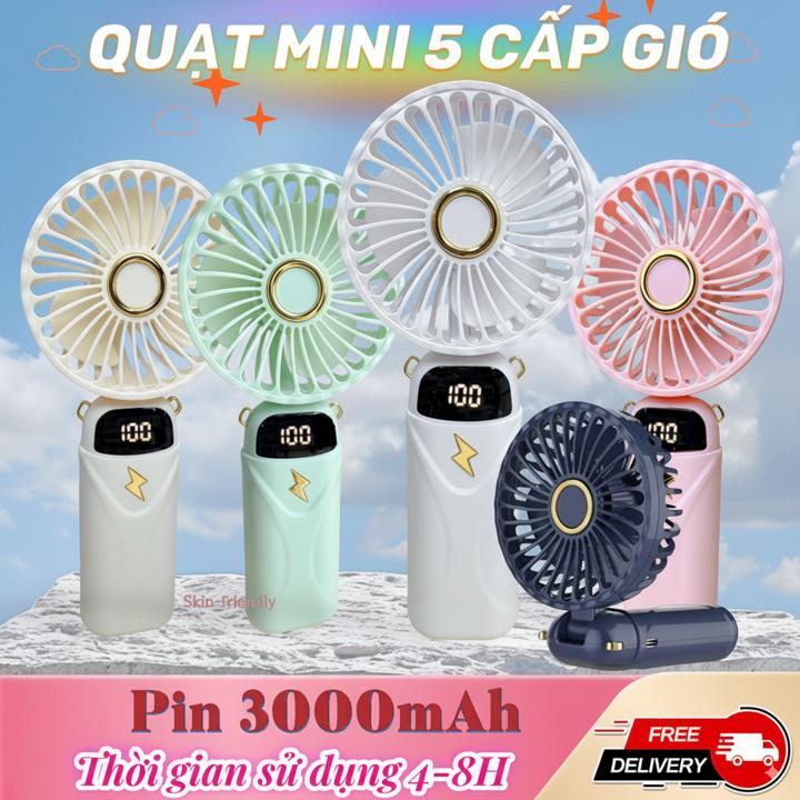  Quạt Mini 5 Cấp Gió Tiện Lợi Pin 3000mAh Thời Gian Sử Dụng 4-8H Đeo Cổ Cầm Tay Kê Điện Thoại Siêu Mát Tiết Kiệm Năng Lượng và đa công năng 