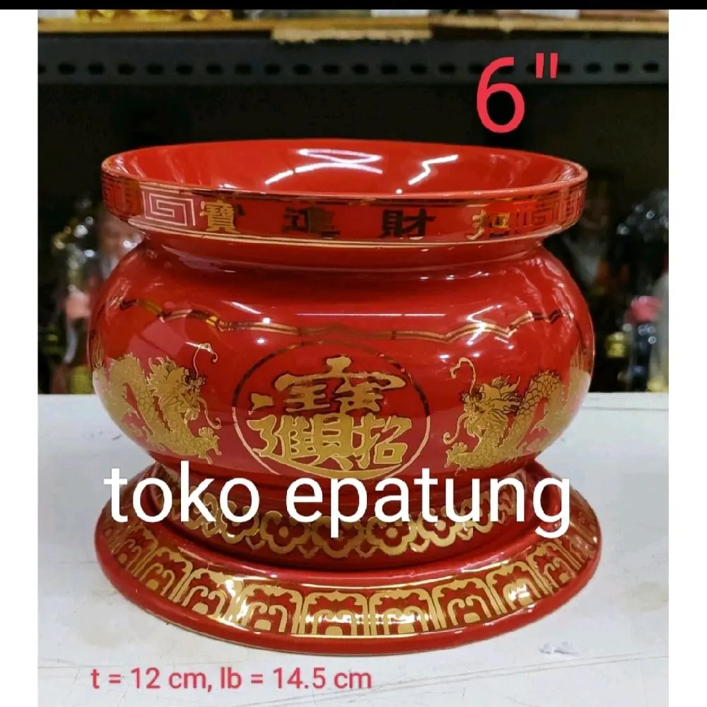 hiolo / hio lo / Tempat Hio Dupa - Merah - Naga - keramik - 6 inch (h)