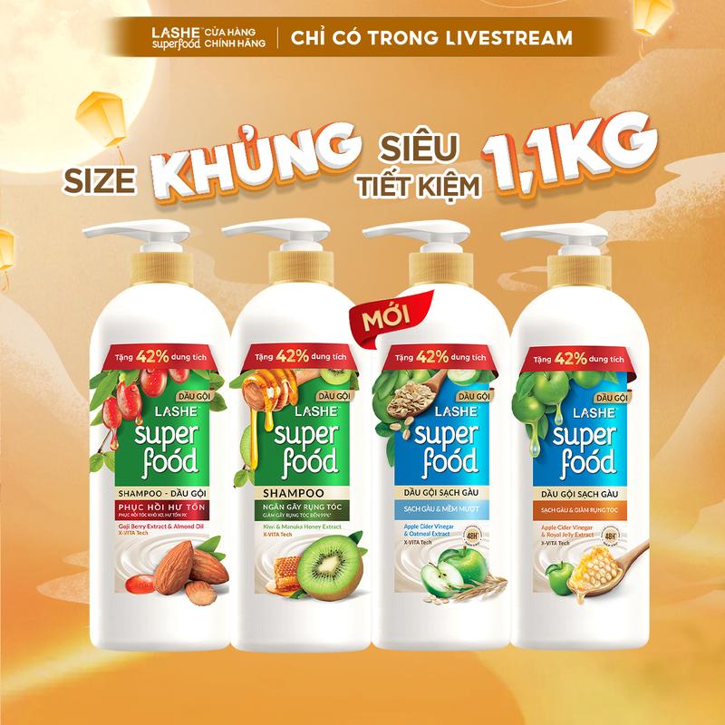 Dầu Gội LASHE SUPERFOOD Ngăn Rụng Tóc/Phục Hồi Hư Tổn/Sạch Gàu Giảm Rụng/