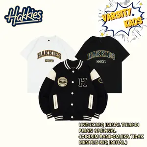 HAKKIES Jaket Varsity Baseball+ Kaos Anak  Perempuan Custom Iniasial A-Z Umur 1-12 Tahun   Laki-Laki Kancing Merah