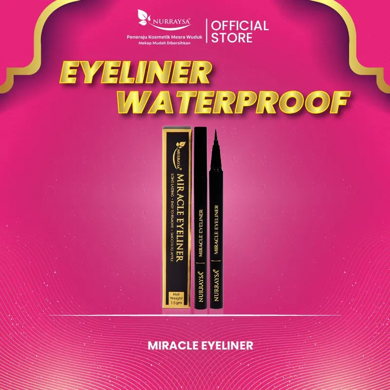 NURRAYSA MIRACLE EYELINER Makeup Hitam, Liquid, Long-lasting, Smudgeproof,Eyeliner cair anti-smudge, berpigmen tinggi, mesra wuduk, mudah dibersihkan,mudah diaplikasi, eyeliner tajam, berbentuk tirus, mata tak hitam,bentuk pen Lipliner Silicone