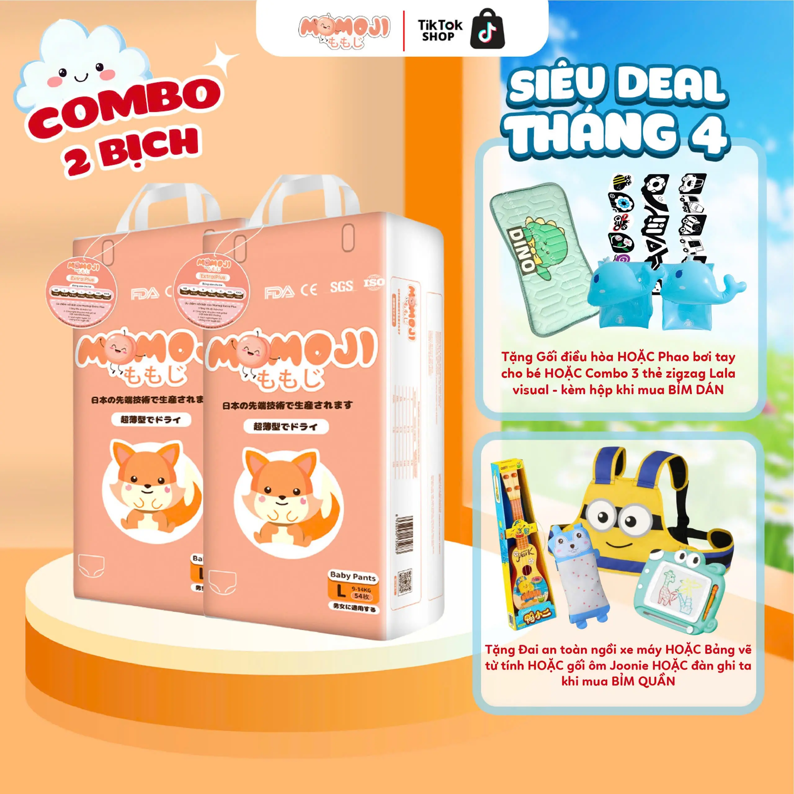 [LS8] COMBO 2 BỊCH BỈM DÁN/QUẦN MOMOJI MỎNG MỊN, THOÁNG THẤM HÚT CHO BÉ
