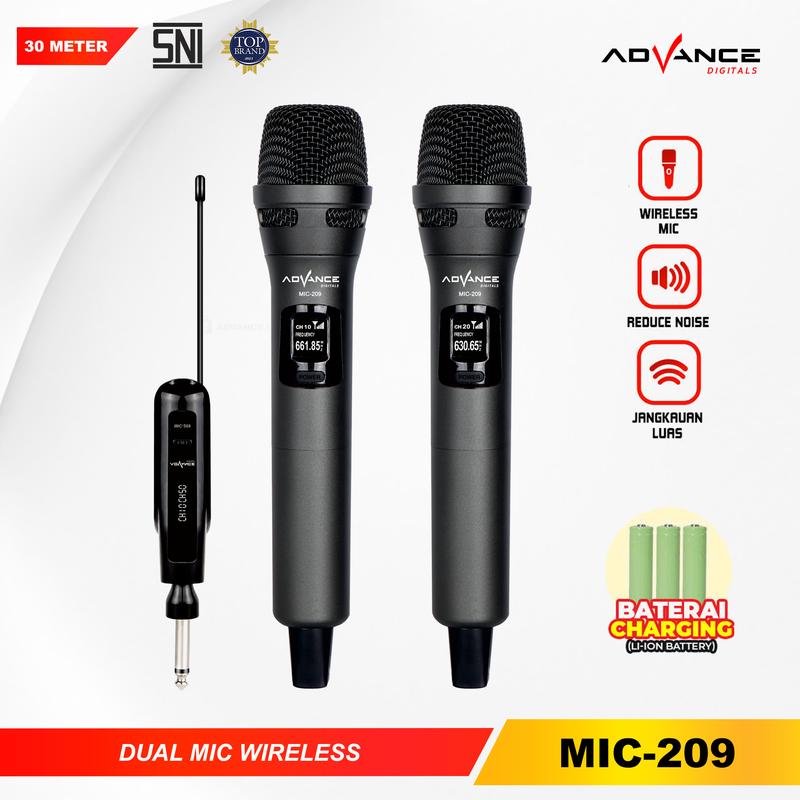 【COD】Advance MIC-209 Double Mic Wireless Recharger Bisa digunakan untuk Souncard/Speaker Garansi Resmi 1 Tahun    Microphone Black 0