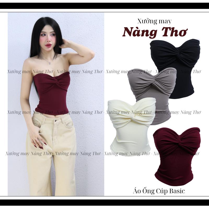 360 Áo Quây Croptop Nữ Xoắn Kiểu Ôm Body Không Mút Chất Cotton Mịn
