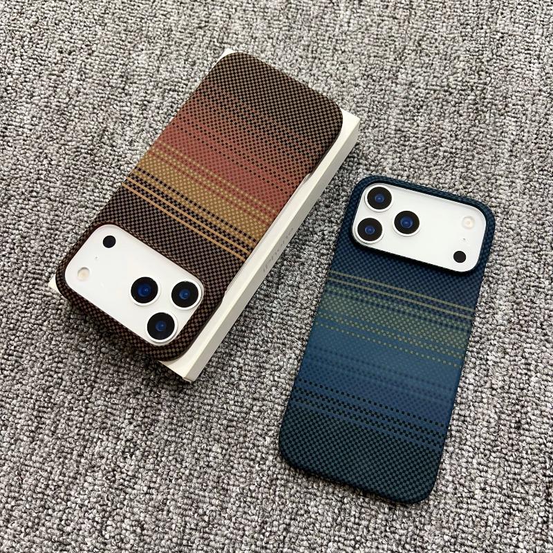 Suitable for Iphone18promax Phone Case Kevlar Apple 17pro Half Pack Carbon Fiber Grain Grinding Mag