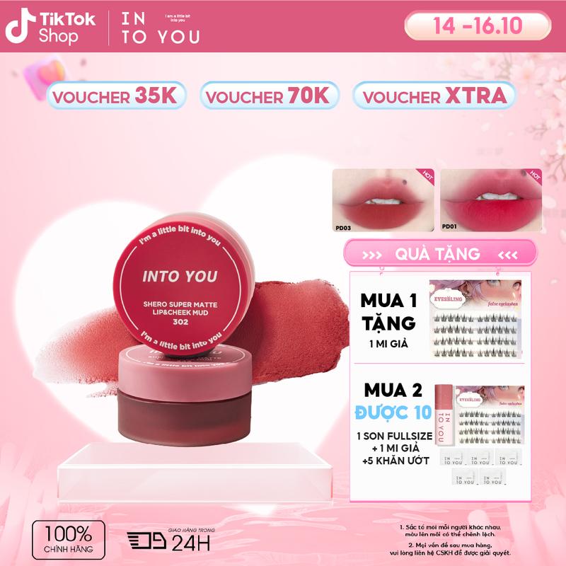 [SON MÔI+MÁ HỒNG 2in1] Son Bùn Hũ Mịn Lì Son Môi 302 INTO YOU Che Khuyết Điểm Môi, Chê Thâm Viền Môi, Môi Căng Mịn, Bộ Mã Màu Thời Thượng Phù Hợp Với Nhiều Loại Da 5g Mud Liptick